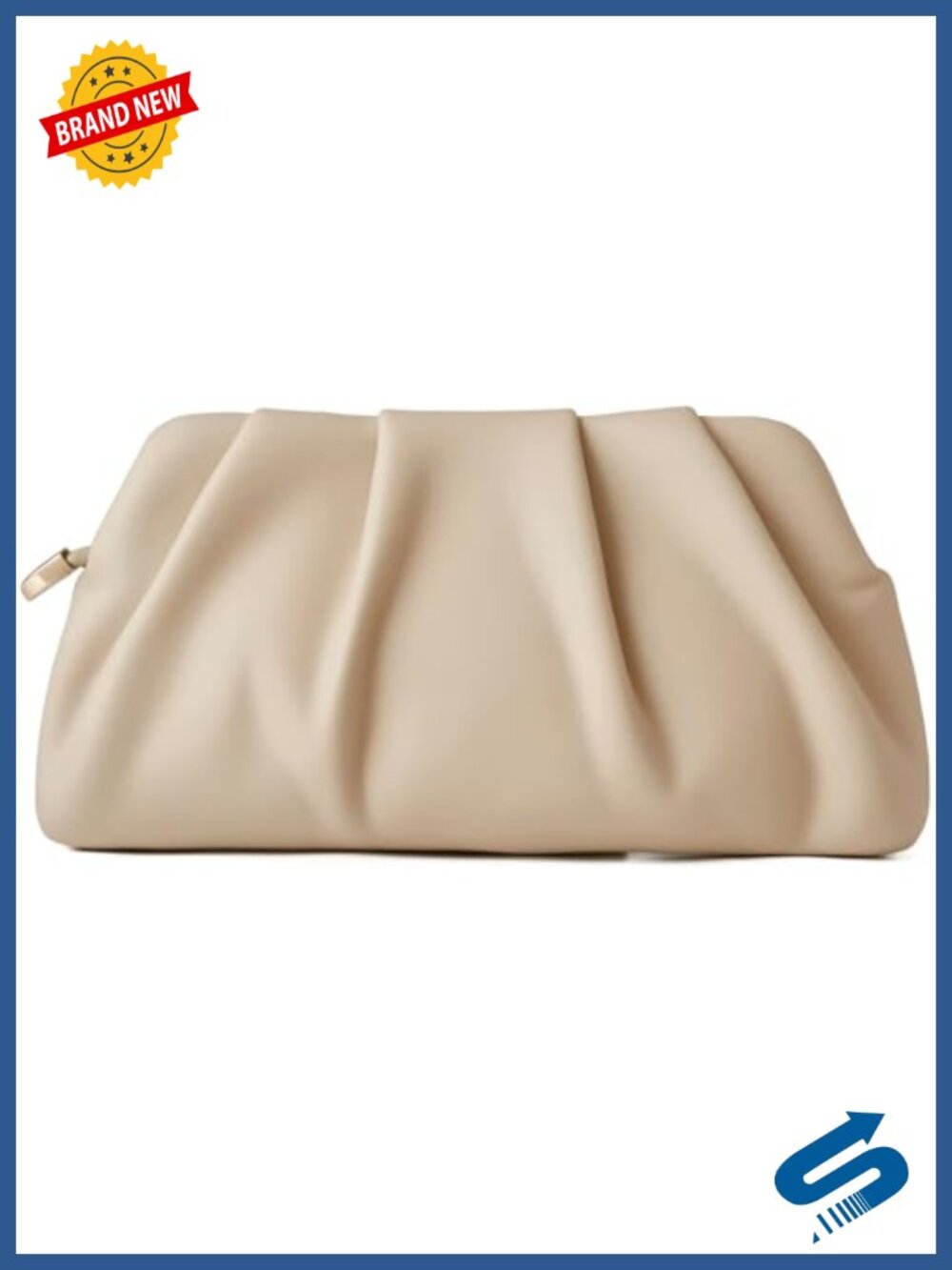 Metallic Faux Leather Ruched Clutch Evening Bag with Chain Strap